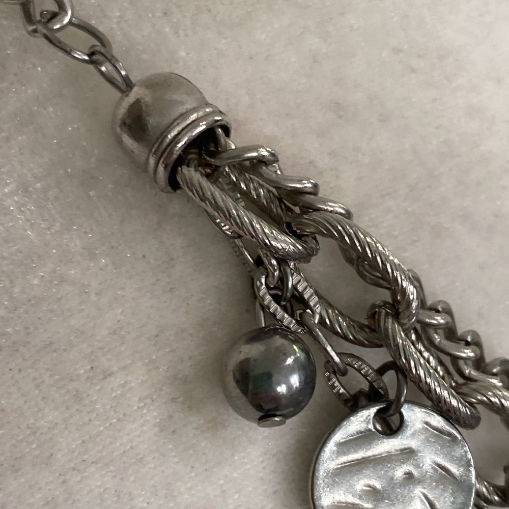 Silver Rocker Rebel Edgy Layered Bead Discs Coins Textured Chain Necklace - Picture 11 of 15